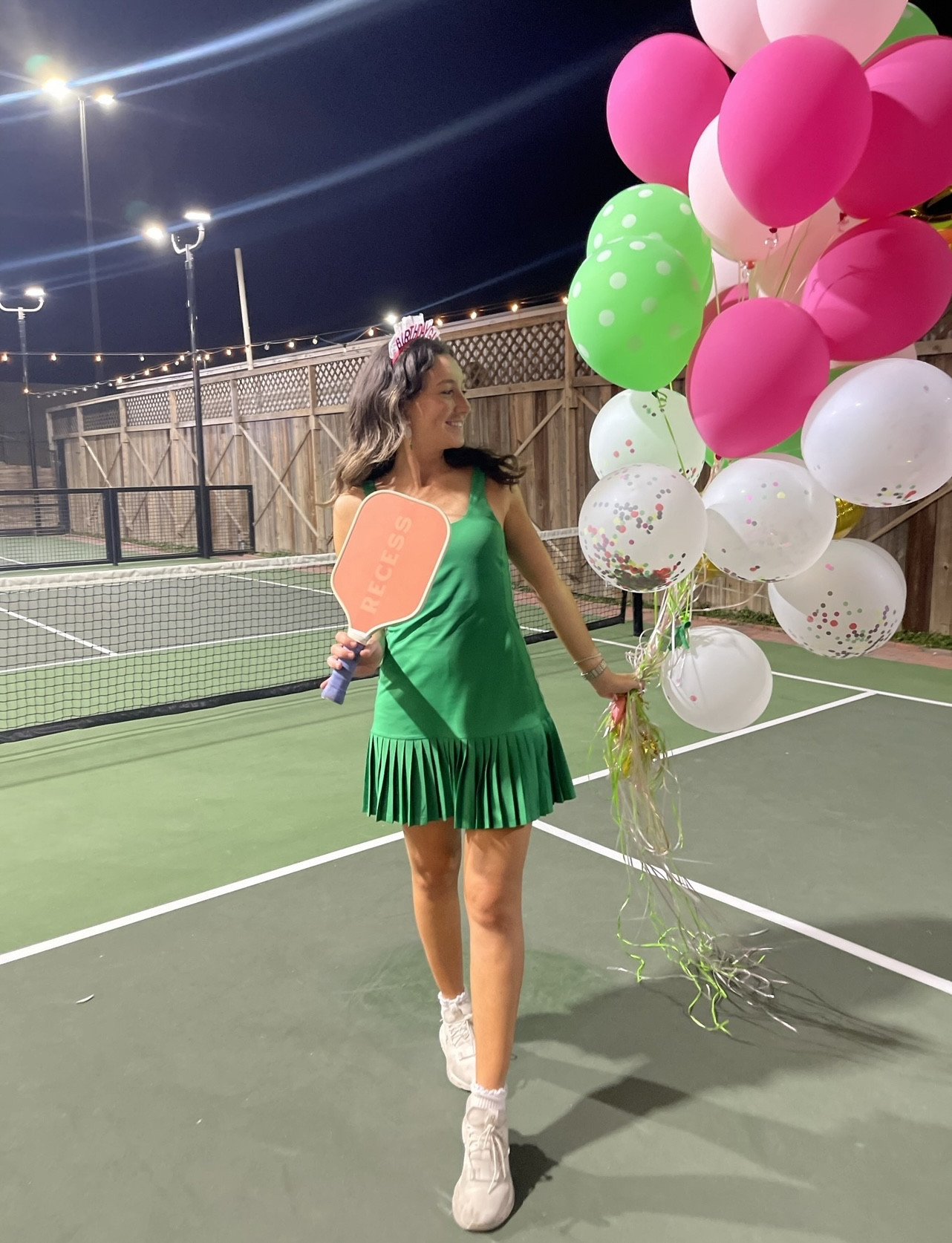 Girly pickleball outfit! Cutest green athletic dress and of course my recess pickleball paddle! 

#LTKfindsunder100 #LTKSpringSale #LTKfitness