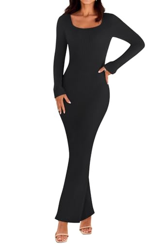 MEROKEETY Women's 2025 Fall Long Sleeve Bodycon Sweater Dress Square Neck Ribbed Knit Party Maxi ... | Amazon (US)