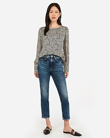 leopard large covered button cuff top | Express