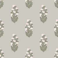 Fabric By The Yard Floral Block Print Stone Gray | Etsy (US)