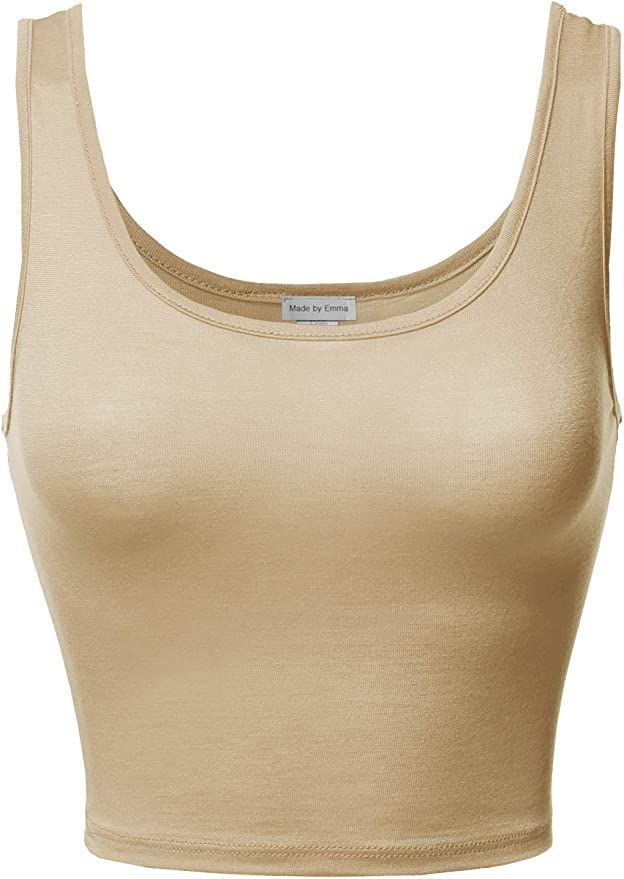 Made by Emma Women's Junior Sized Basic Solid Sleeveless Crop Tank Top | Amazon (US)