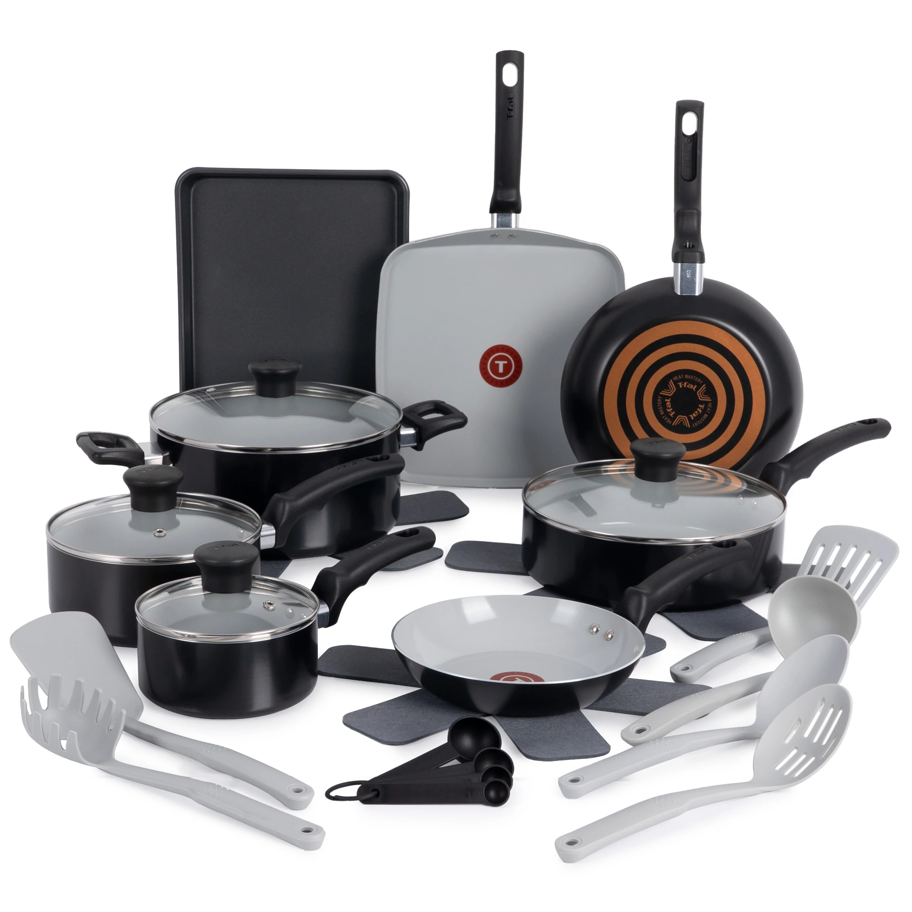 T-fal Kitchen Solutions Ceramic, 22 Piece Cookware Set, Black | Walmart (US)