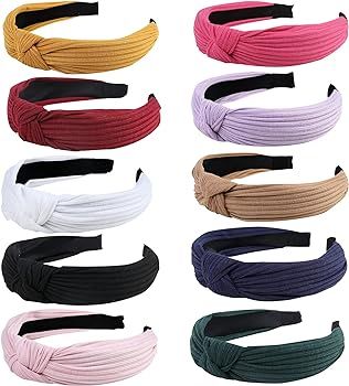 Fishinsea 10 Pack Knotted Wide Headbands for Women Girls Cute Fashion Head Wrap in Solid Color No... | Amazon (US)