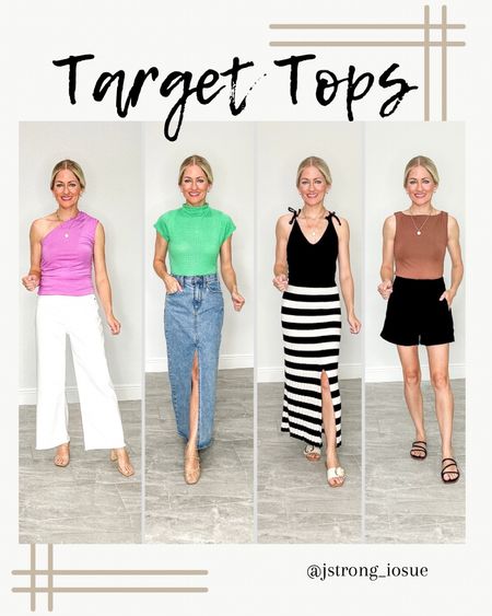 Target tops New Arrivals! One shoulder top has ruching on the side. Green pointelle sweater is cropped, I recommend sizing up. Black tie shoulder straps is a bodysuit. Brown bodysuit is double lined and stretchy. All tops come in more colors! 


#LTKfindsunder50 #LTKstyletip