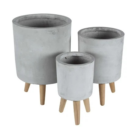 Decmode Set of 3 contemporary 12, 15 and 17 inch gray fiber clay round planters, Gray | Walmart (US)