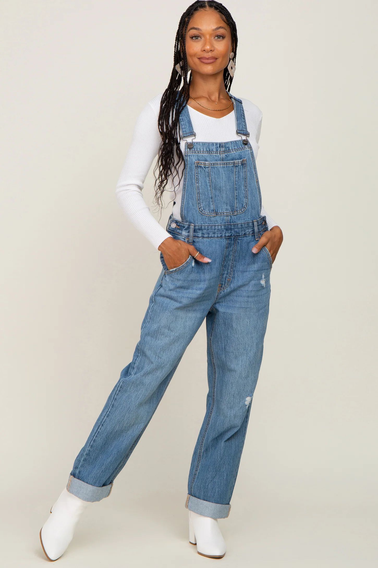 Blue Denim Cuffed Overalls | PinkBlush Maternity