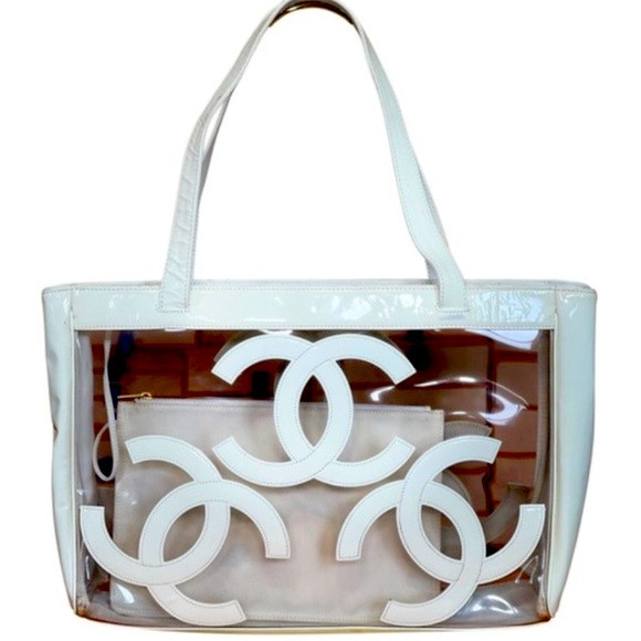 CHANEL Beach🏝️Clear Vinyl Triple CC Logo Transparent XL Shoulder Beach Tote Bag | Poshmark
