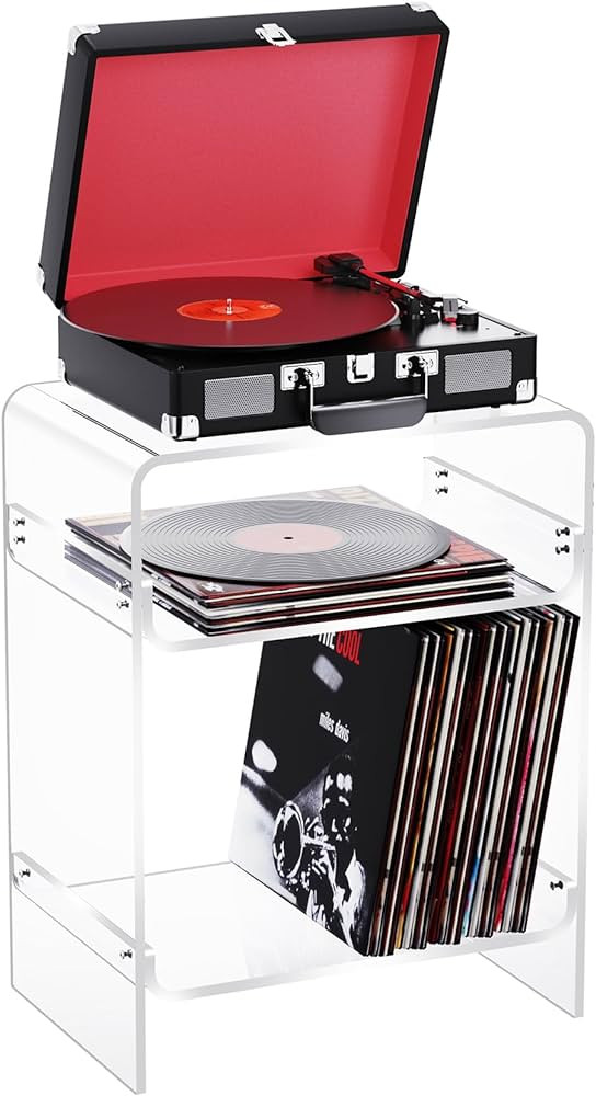 Acrylic Record Player Table with Storage Shelf, Clear Side Table Nightstand (Clear) | Amazon (US)