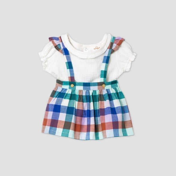Baby Girls' Flannel Plaid Short Sleeve Skirtall Gauze Top & Bottom Set - Cat & Jack™ Cream | Target