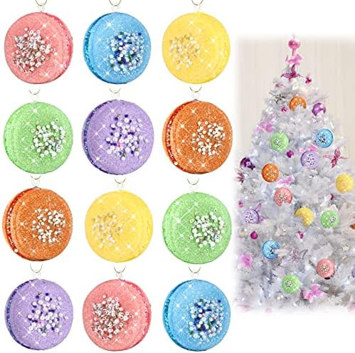 12 Pcs Christmas Tree Ornament Set 3D Glittered Macaron Ornament Colorful Candy Christmas Ornamen... | Amazon (US)