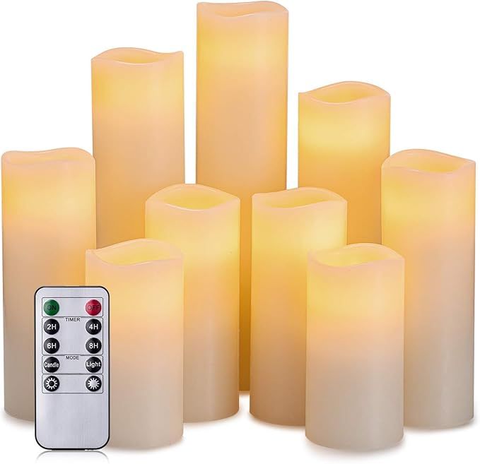 Hausware Flameless Candles Battery Operated Candles H 4" 5" 6" 7" 8" 9" Real Wax Pillar Flickerin... | Amazon (US)