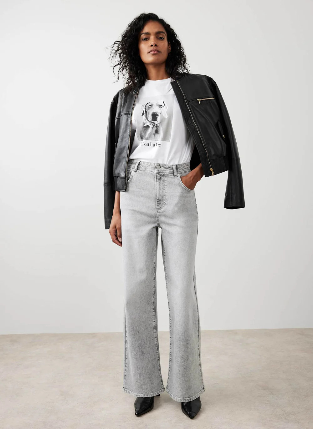 Washed Grey Wide Jeans | Mint Velvet