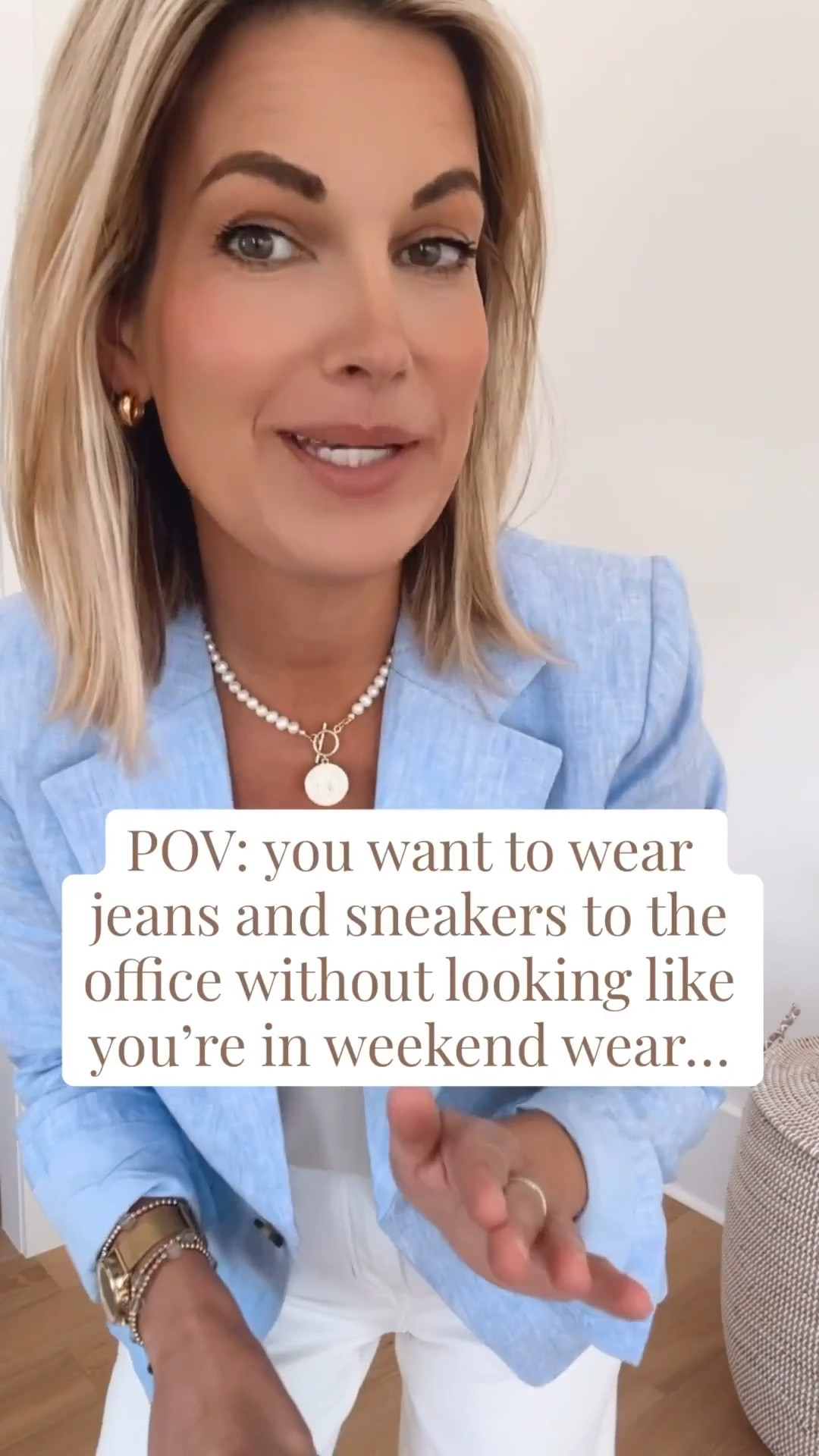 Business casual outfit. These shoes are a hybrid combo of a loafer and a sneaker!  Wearing small in the cami and blazer.  Small tall jeans (use my new customer discount code RACHELXSPANX).

#LTKTall #LTKWorkwear #LTKOver40