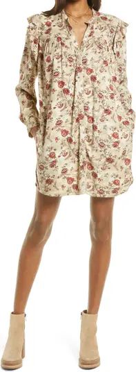 Floral Ruffle Long Sleeve Mini Shirtdress | Nordstrom