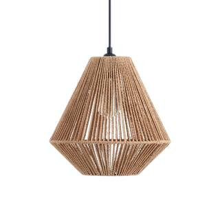 Merra 1-Light Matte Black Boho Pendant Light with Geometric Handwoven Hemp Rope Shade HCF-0309-BR... | The Home Depot