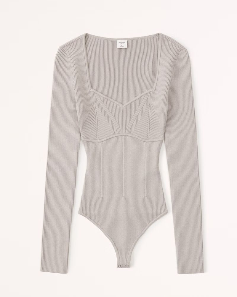 Abercrombie & Fitch Women's Corset Sweetheart Sweater Bodysuit in Light Grey - Size XL | Abercrombie & Fitch (US)
