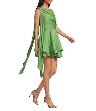 Thalia Tencel Voile One-Shoulder Bow Sleeveless Mini Dress | Dillard's