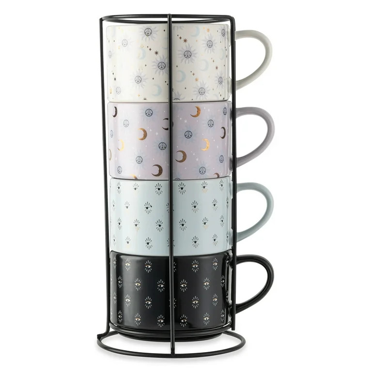 Thyme & Table 4 Pack Stacking Celestial Mugs, Assorted Colors 11.1 fl oz, Stoneware | Walmart (US)
