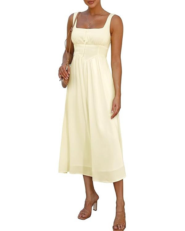 Women's Floral Corset Dress 2025 Summer Sleeveless A Line Bustier Midi Milkmaid Dress Flowy Cotta... | Amazon (US)