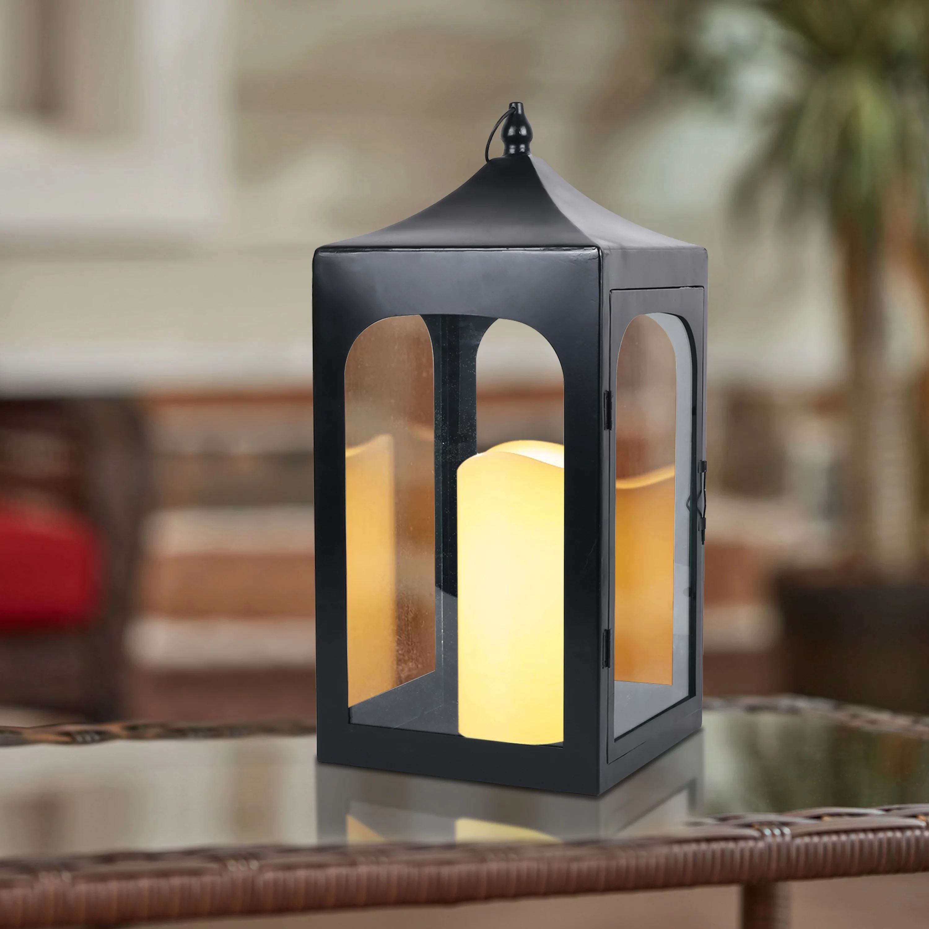 Better Homes & Gardens 18" Battery Operated Outdoor Black Metal and Glass Lantern with Removable ... | Walmart (US)