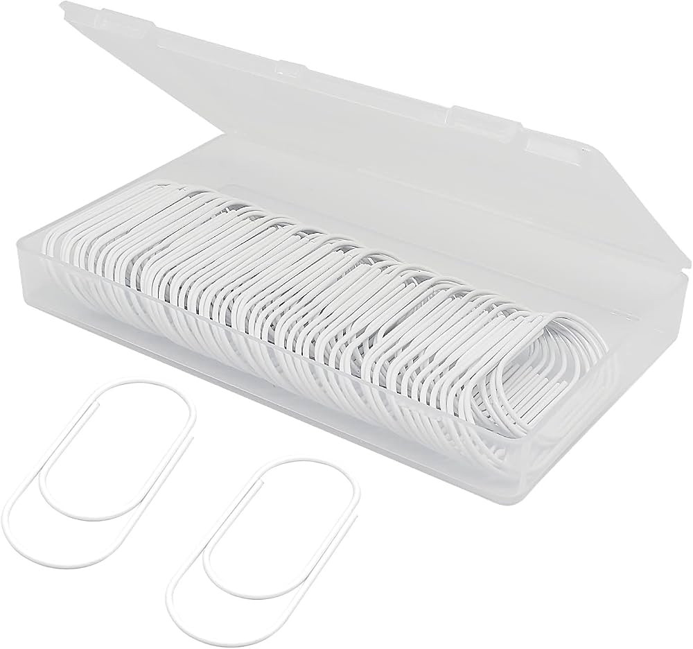 Large Paper Clips, Jumbo Paper Clip, 2 inch / 50mm, Smooth, Cute, 50 Pack (White) | Amazon (US)