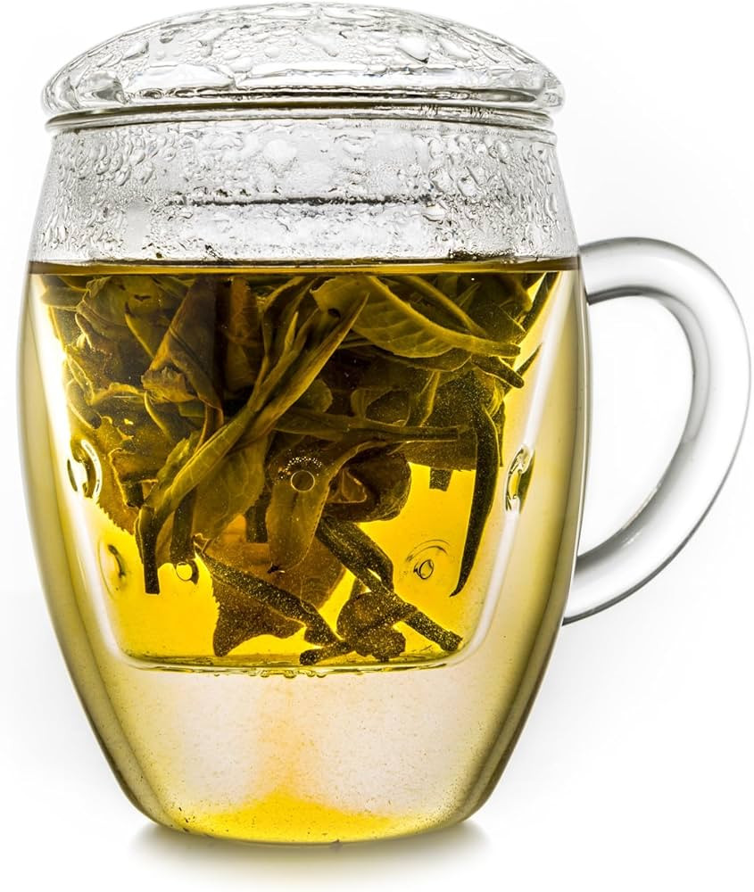 Creano Tea Glass with Infuser and Lid 400ml - Large Tea Cup - Microwave & Dishwasher Safe - Loose... | Amazon (US)