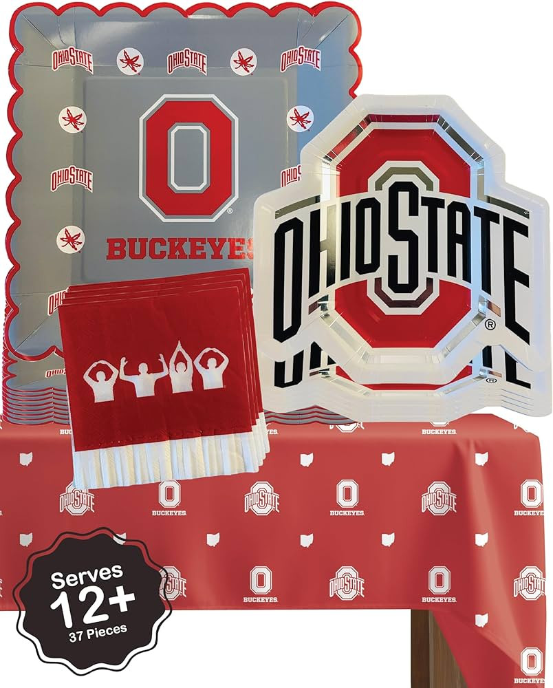 Ohio State party supplies with OSU tablecloth plates and napkins (37 piece set) for graduation, f... | Amazon (US)