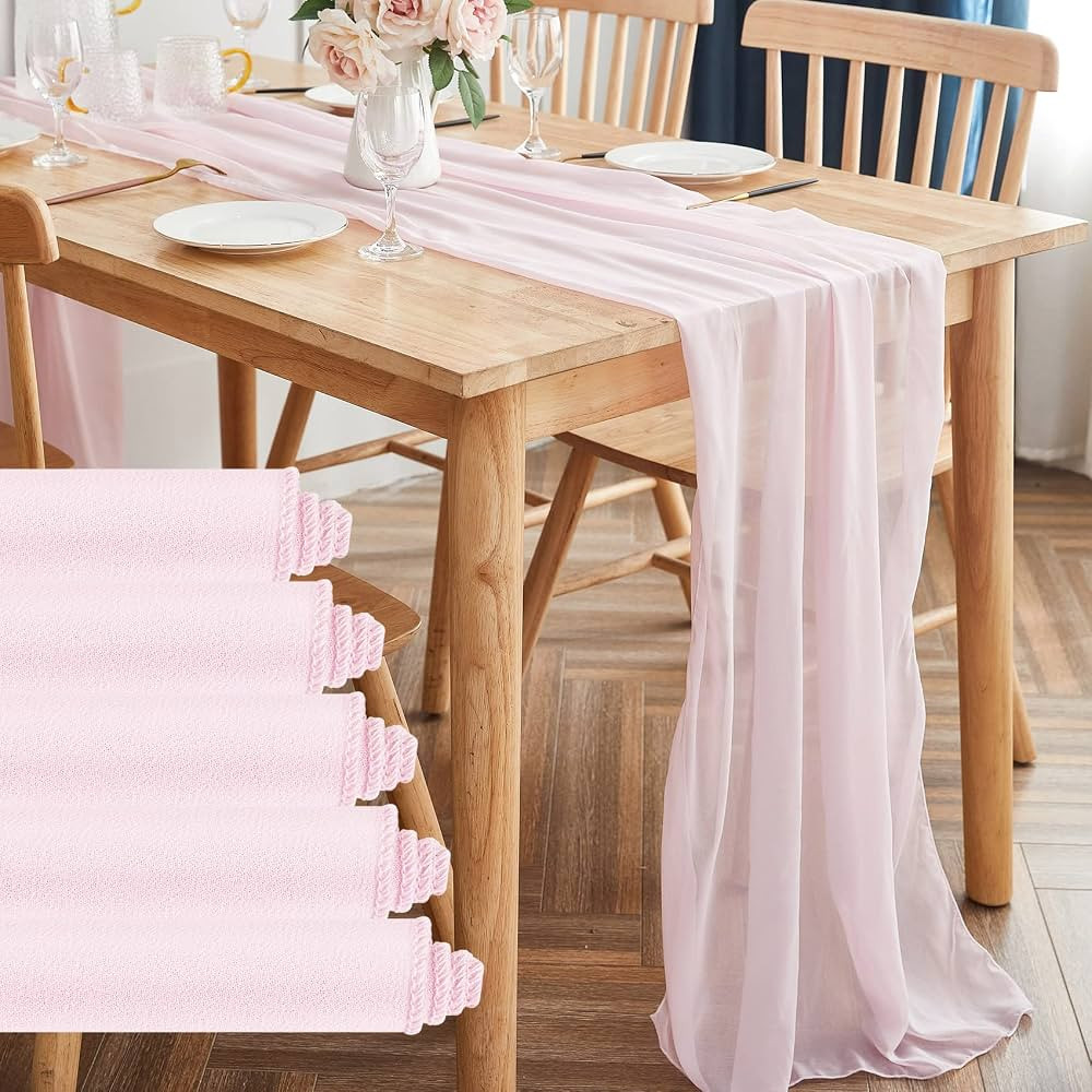Yourose 5PCS Blushing Pink Chiffon Table Runner 10ft-29x120 Inches ,Gauze Table Runner,Rustic She... | Amazon (US)
