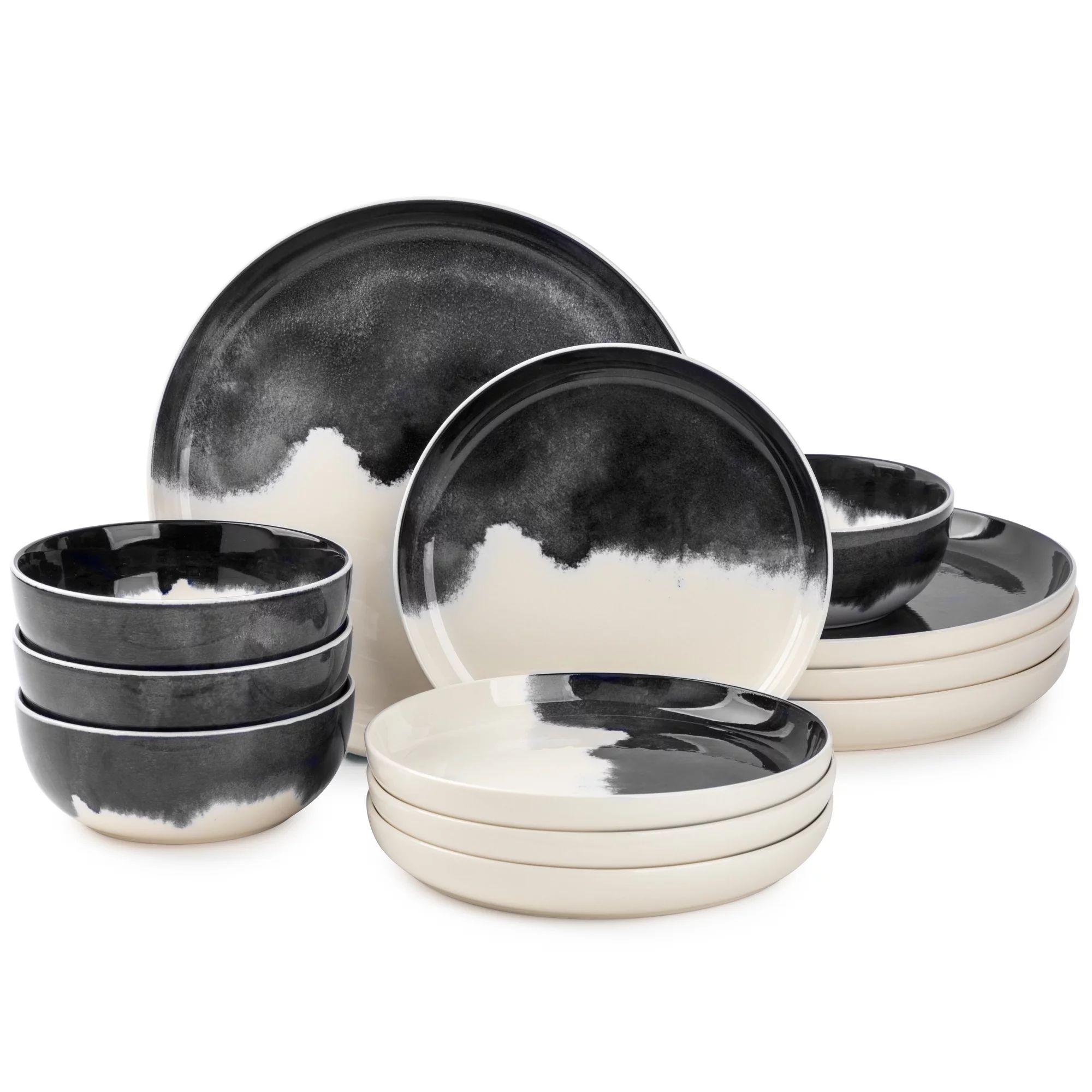 Thyme & Table Dinnerware Grey Drip Stoneware, 12 Piece Set - Walmart.com | Walmart (US)