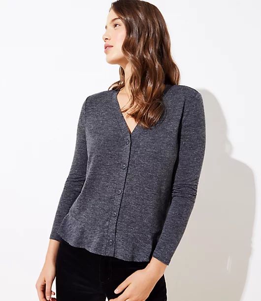 Ruffle Hem V-Neck Cardigan | LOFT | LOFT