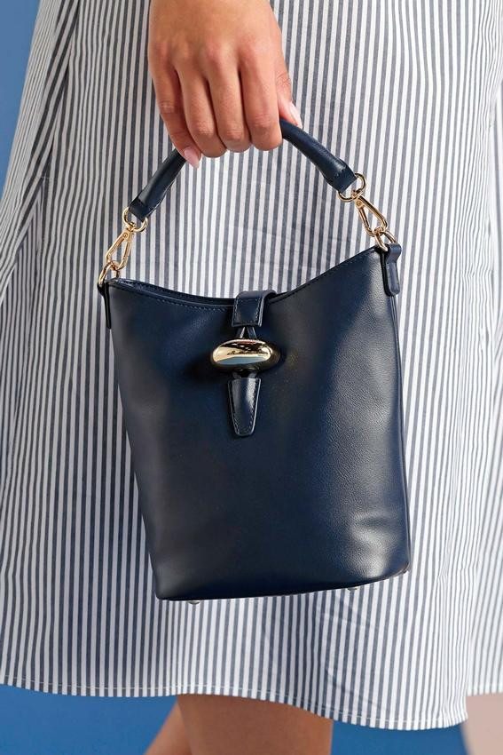 Navy Faux Leather Bucket Crossbody | Cato Fashions