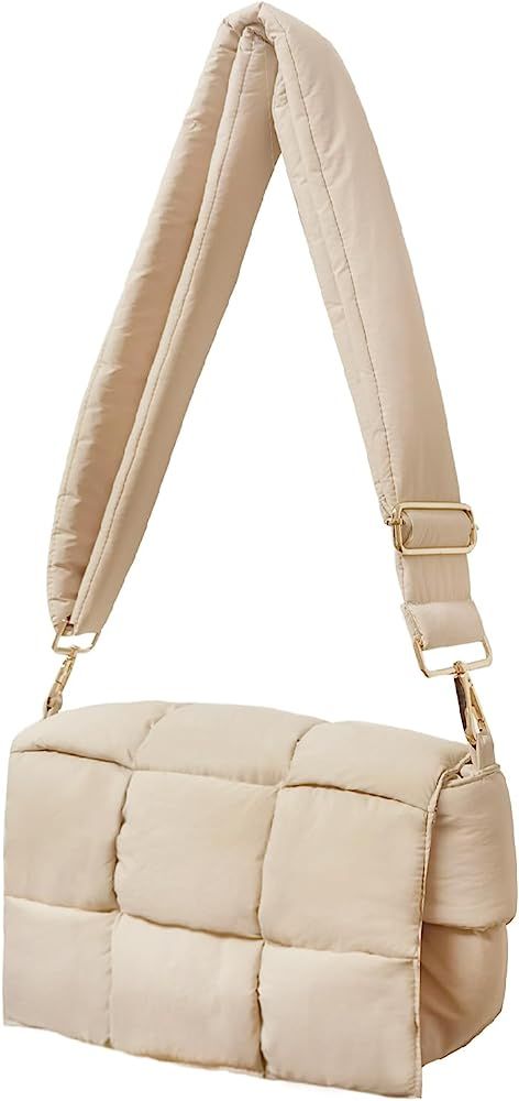Puffer shoulder bag Nylon padded woven handbag designer crossbody dupes women down purse | Amazon (US)