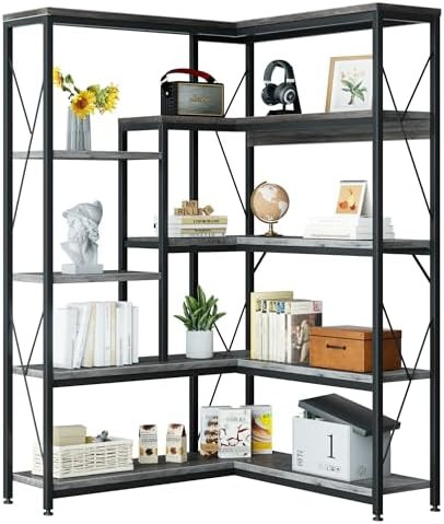 Shintenchi 5 Tiers Corner Bookshelf, 70.86" Tall L-Shaped Bookcase, Large Corner Etagere Bookcase... | Amazon (US)