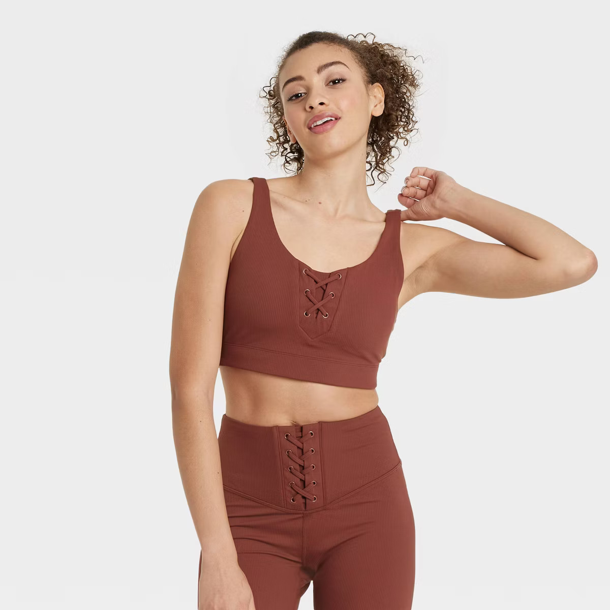 Women's Lace-Up Detail Ribbed Bra - JoyLab™ | Target