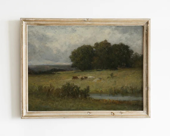 Grazing Cattle | Farmhouse art | Cows | Vintage landscape | PRINTABLE | FRAME TV | Etsy (US)