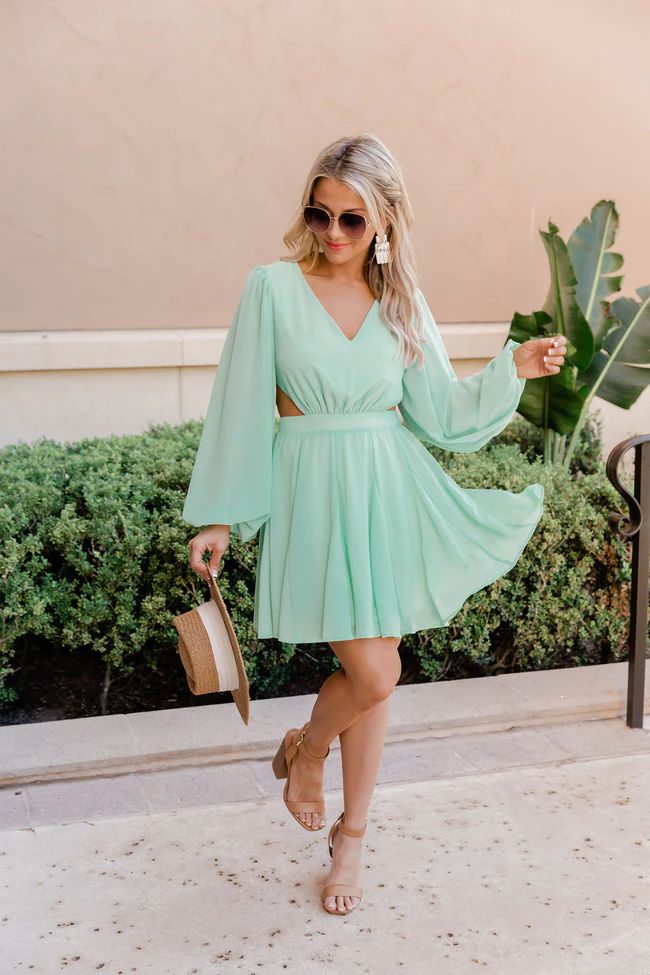 By The Way Sage Cut Out Dress | The Pink Lily Boutique