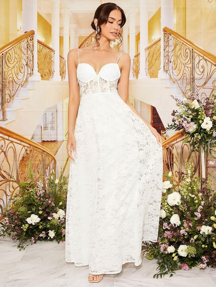 SHEIN 1pc Lace Bustier Cami Wedding Dress | SHEIN