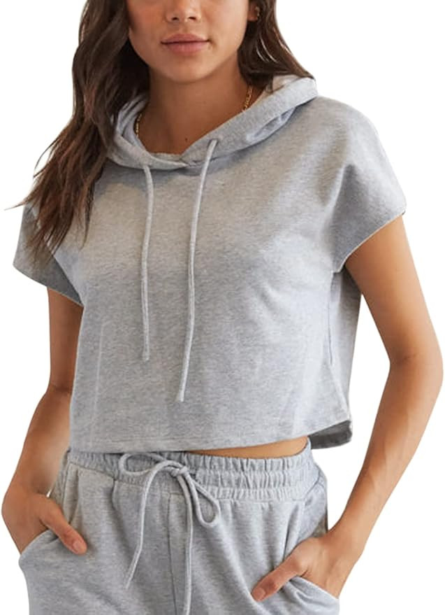 Women's Sports Cropped Hoodies Workout Fitness T-Shirts Sweatshirt Drawstring Tops | Amazon (US)