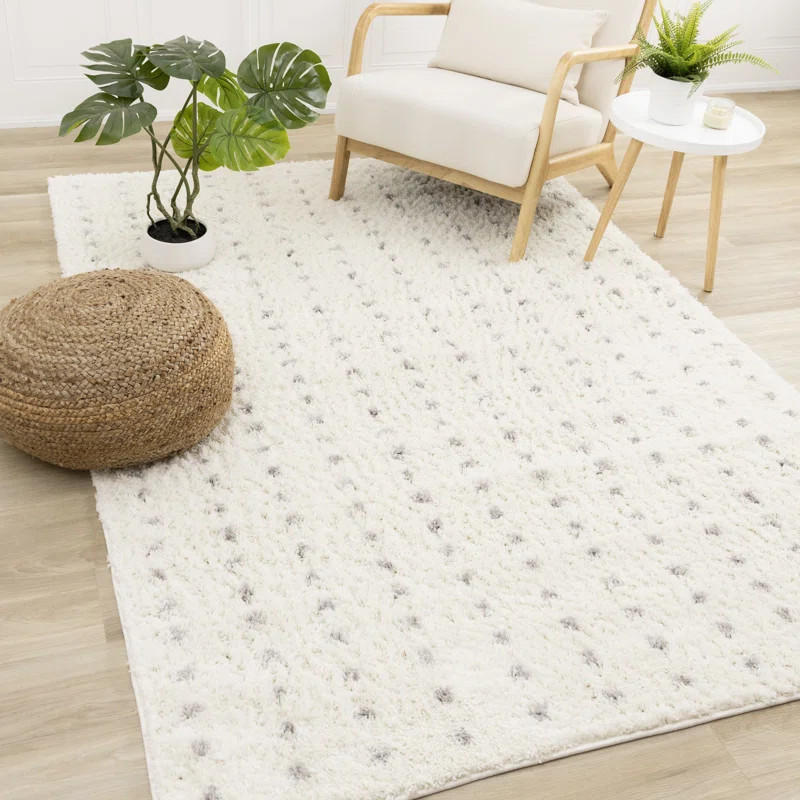 Eisenach Cream Grey Dots Soft Shag Area Rug | Wayfair North America