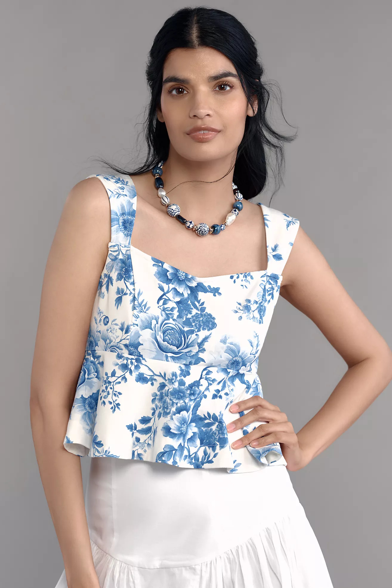 Maeve Square-Neck Peplum Tank Top | Anthropologie (US)