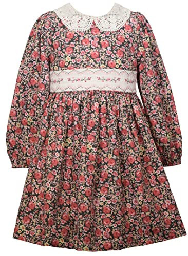 Bonnie Jean Girls Long Sleeve Ditsy Floral Smocked Dress with Lace Collar for Toddler and Little Girls | Amazon (US)