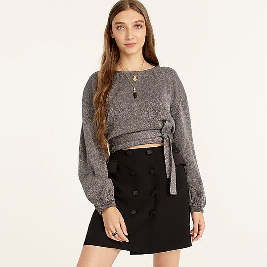 Tie-waist metallic crewneck sweater | J.Crew US