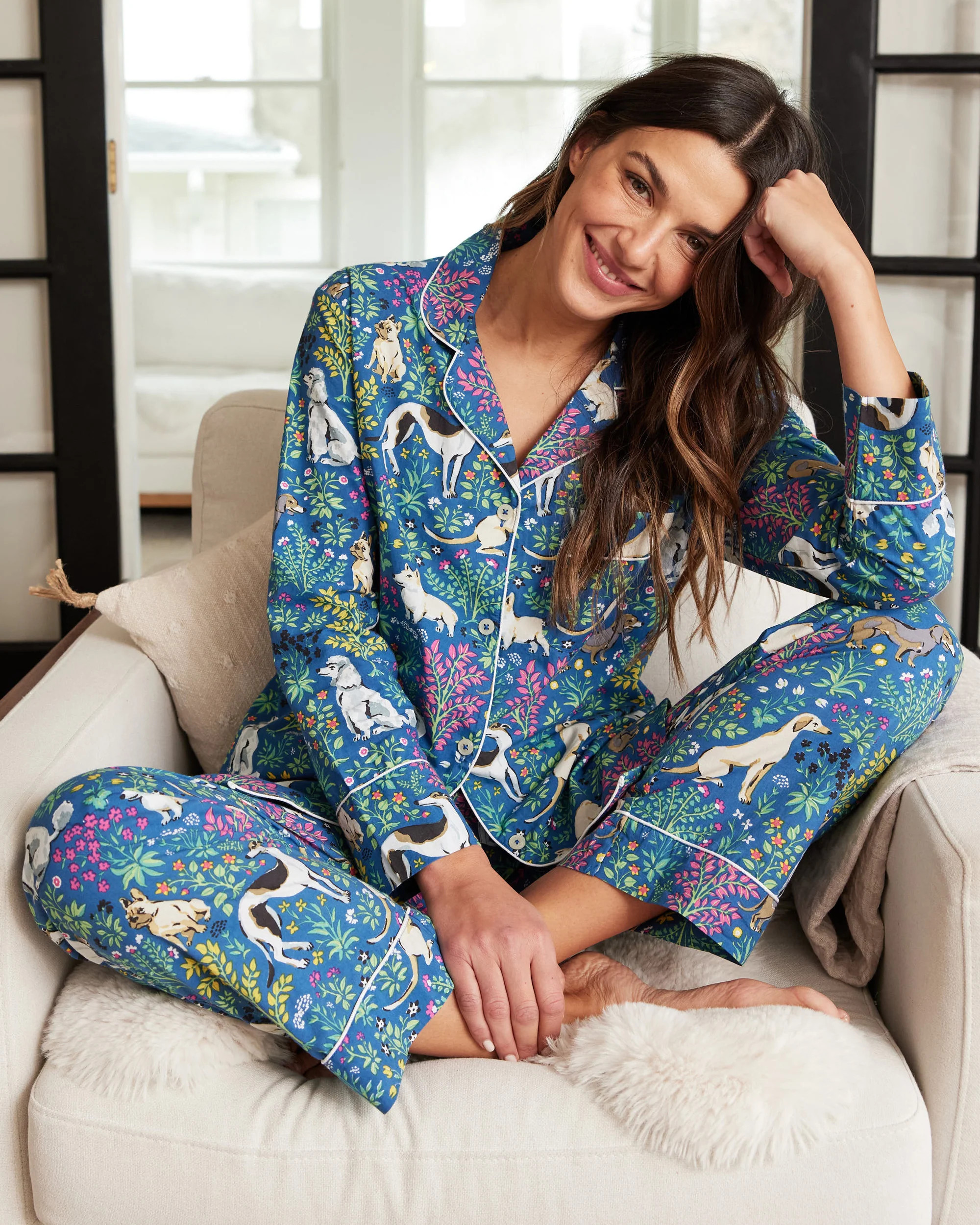 Must Love Dogs - Women's Cotton Long Sleep Set - Indigo | Printfresh