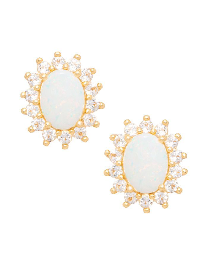 Macy's Opal (1-3/8 ct. t.w.) and White Topaz (9/10 ct. t.w.) Stud Earrings in 18k Gold-Plated Ste... | Macys (US)