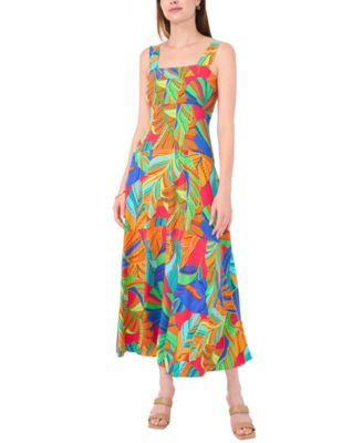 Msk Women's Printed Square-Neck Sleeveless Maxi Dress - Raspberry Sorbet | Macy's