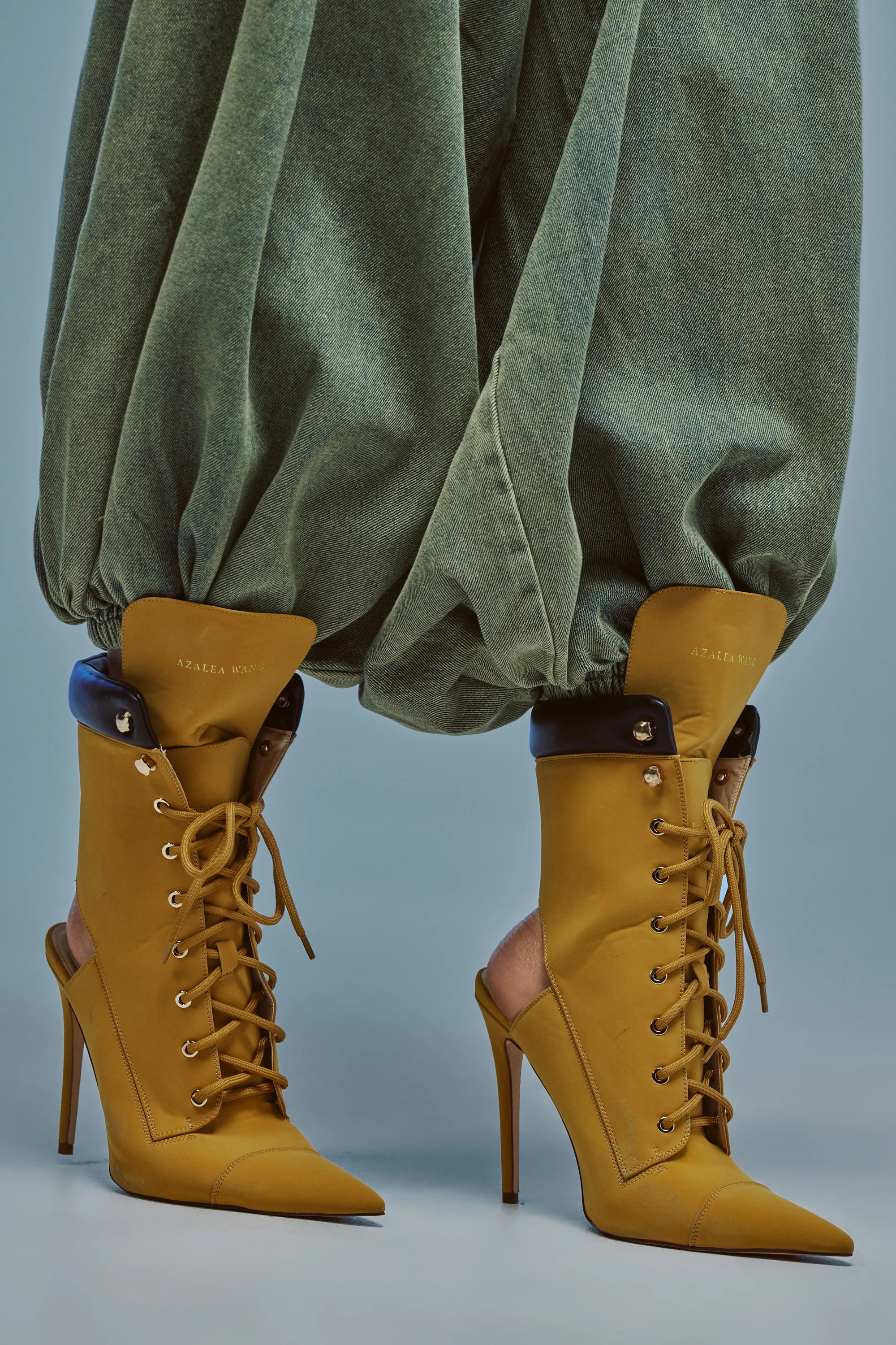 AKIRA Azalea Wang Xiomara Yellow Lace Up Stiletto Bootie | Size 6.5 | AKIRA