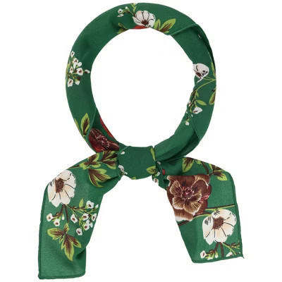INSPIRE CHIC Women's Chiffon Scarves Floral Print Square Neckerchief 25.6" X 25.6" Dark Green Floral | Target