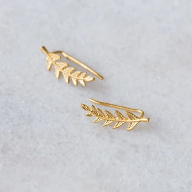 Golden Leaf Ear Climbers | Golden Thread