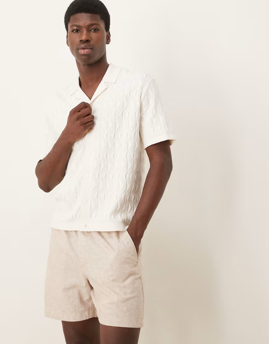 Abercrombie & Fitch short sleeve knit resort button up polo shirt in cream-White | ASOS (Global)