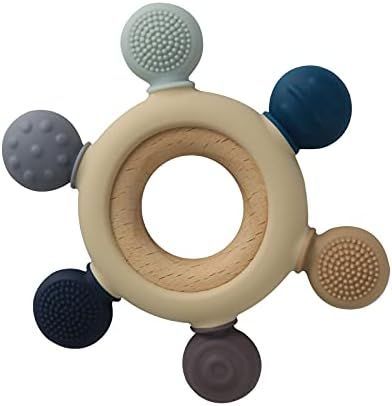 Amazon.com : Arudyo Baby Teething Toys Silicone Teethers BPA Free Silicone Rudder with Wooden Rin... | Amazon (US)